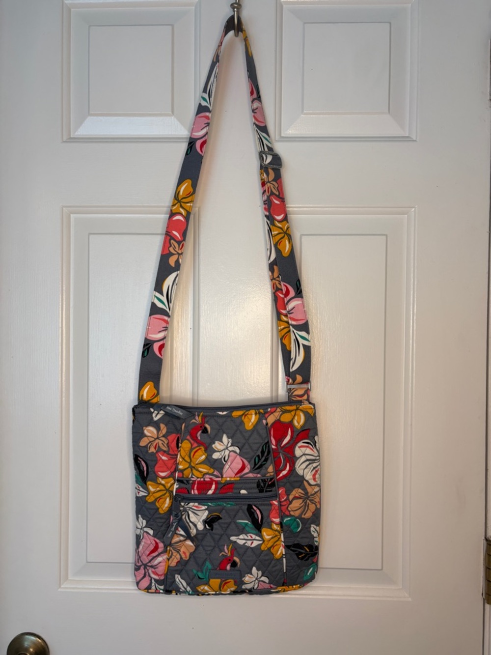 Vera Bradley Gray Floral Quilted Crossbody Coastal Paradise Bag pink Flamingo
